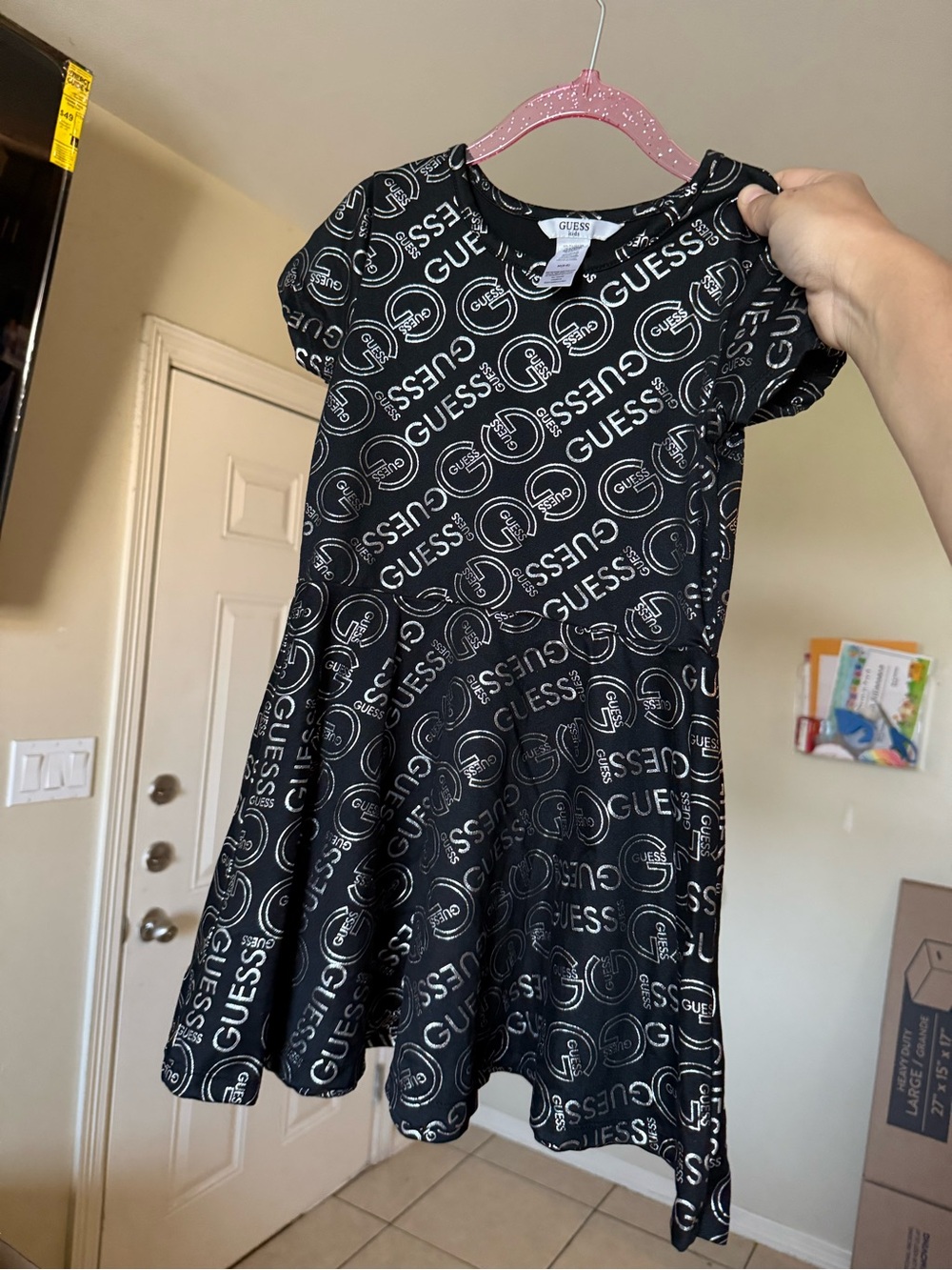 Guess Black Logo Print Skater Dress for Girls